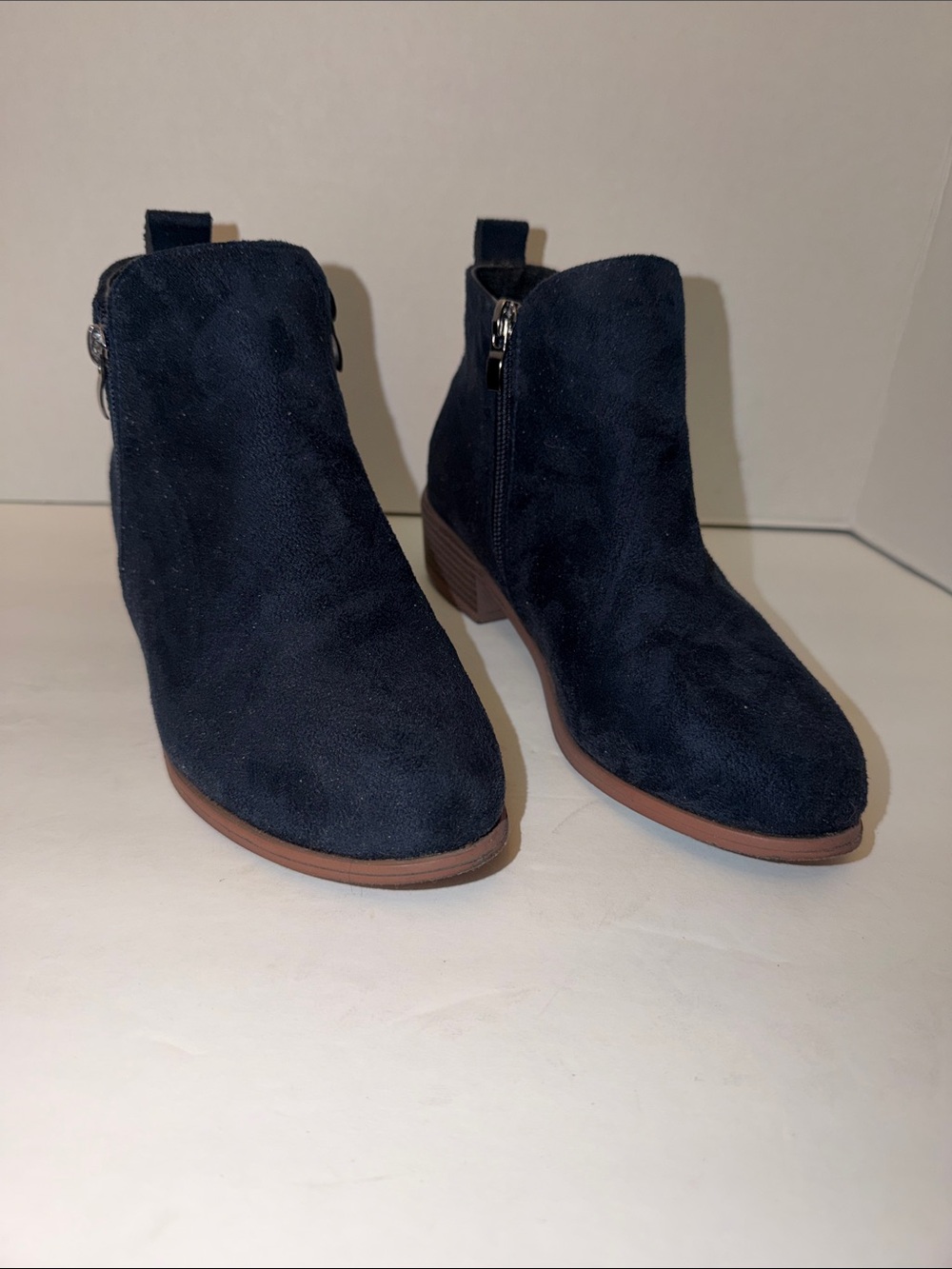 Women's Navy Suede-like Ankle Boots-Sz 36